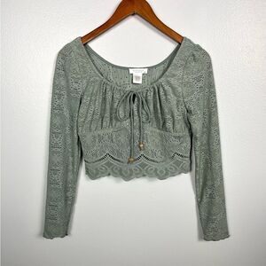 Kirious Los Angeles Sage Long Sleeve Eyelet Crop Top‎